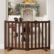 24" Tall Freestanding Pet Gate Solid Wood Folding Safety Fence, Dog Barrier