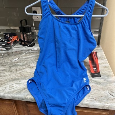 TYR DURAFAST WOMEN'S SWIMSUIT Fitness A BLue Sz 14  Hole N Back New