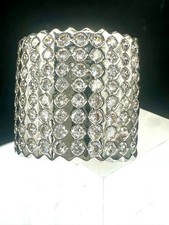 Damen Breiter Ring CZ Band Silber Rhodium Cocktail Nieten Statement Neu X005