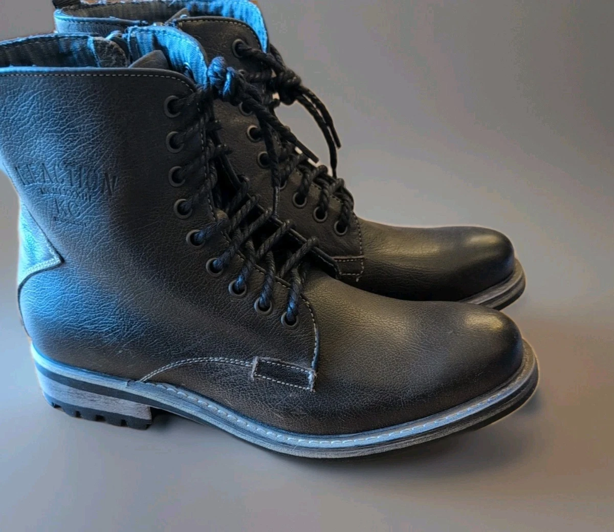 KENNETH COLE REACTION Black Leather Side Zip Short Mens Boots Sz 7.5M Vintage Kenneth Cole Reaction Mens Black Leather Lace up  main image 2