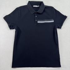 Moncler Polo Shirt Mens M Black Logo Stripe Pique Cotton Short Sleeve Authentic