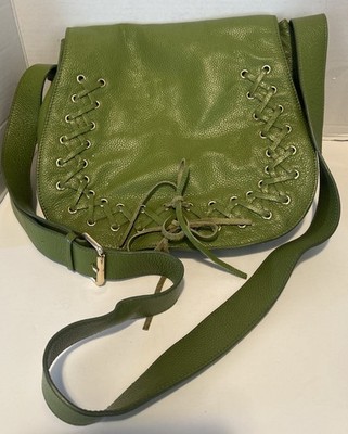 VIOLETTA LEATHER CROSS BODY SADDLE BAG  GREEN(B-1)