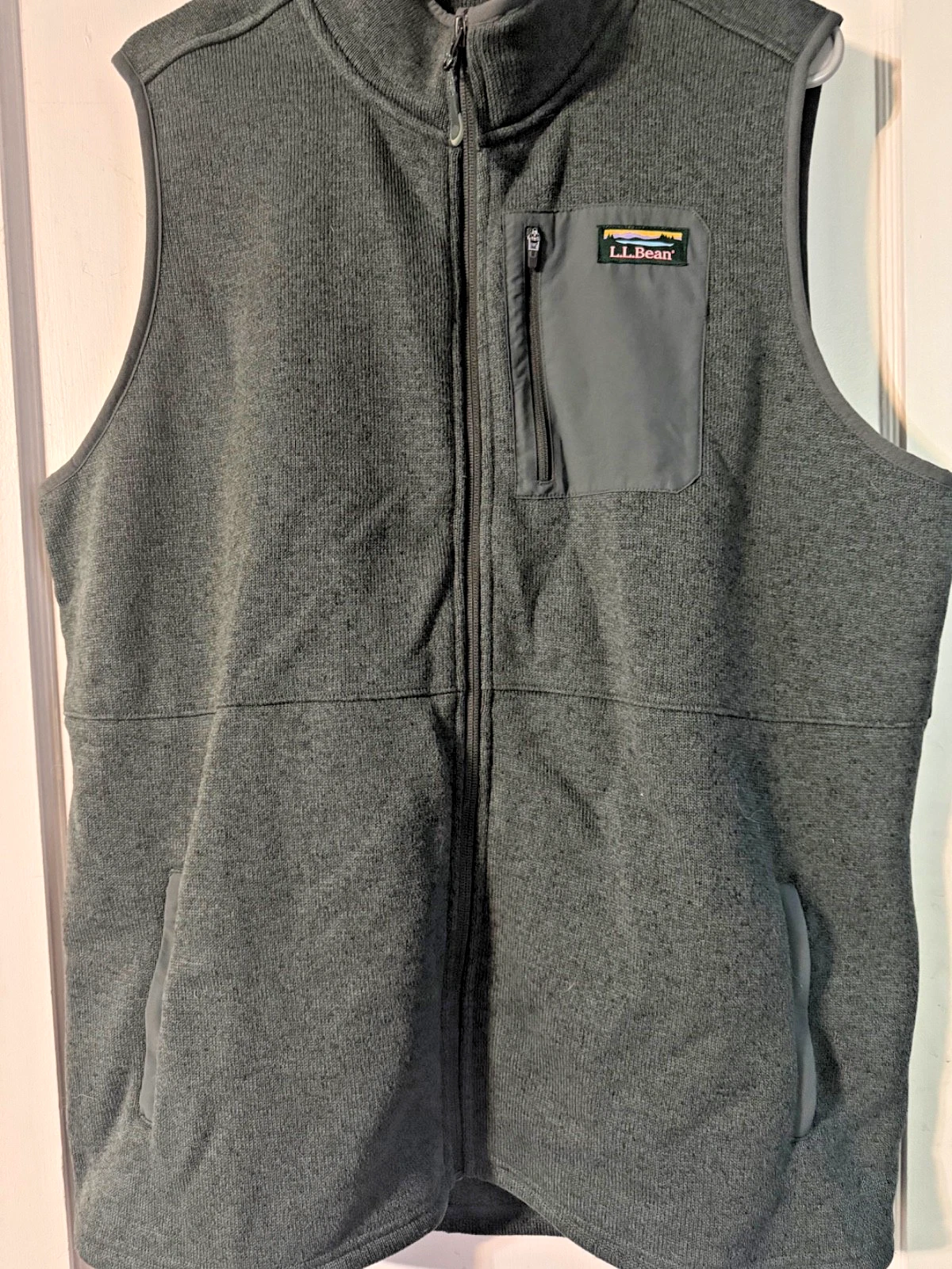 LL Bean Vest Mens XXL Green Sweater Fleece Full Zip Outdoor New 2X