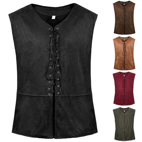 Men\'s Vest Sleeveless Solid Color Steampunk Winter Lace-up Renaissance - Picture 6 of 16
