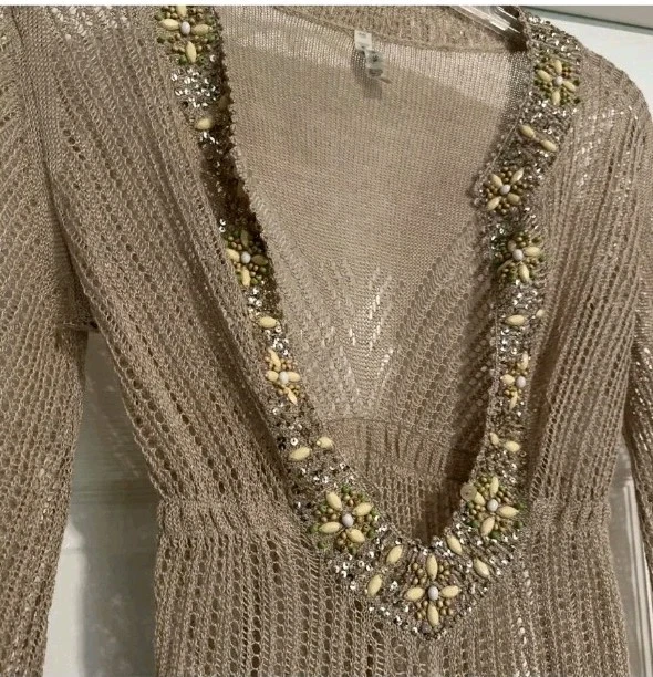 Vintage Y2K Victoria’s Secret Jeweled Sequin Crochet Swim Cover Up Plunge Size M - Image 2 of 4