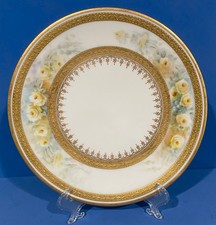 LIMOGES PLATE ROSES GOLD HAND PAINTED ANTIQUE PORCELAIN FRANCE T  V 1892 RARE 8