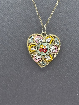 #ad #ad Vtg Micro Mosaic Pendant Fashion Jewelry Italy Charm Floral Heart Shaped $29.95