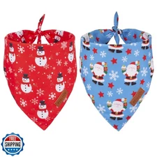 PTDECOR Christmas Dog Bandana, Reversible Holiday Pet Scarf, Multi Size, Sant