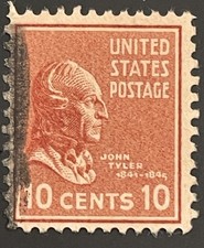 US Scott # 815 Used; Intense Color;  John Tyler; 10¢; Face Free Cancel
