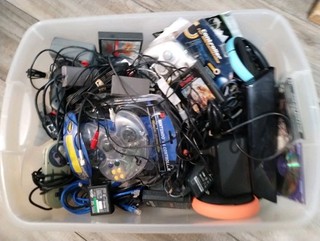 Large Lot Of Video Game Controls Electronics Cords And Computer Parts