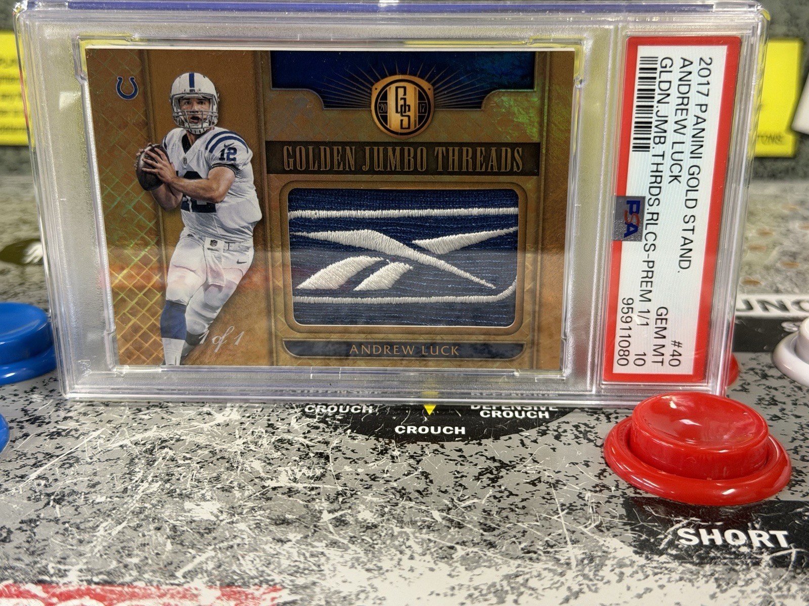 2017 Panini Gold Standard Andrew Luck #40 Golden Jumbo Threads 1/1 PSA 10 GEM MT view 3