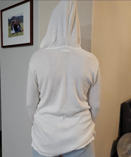 Women's Cute & Comfy White Aeropostale Hooded Longsleeve Ribbed T-Shirt Large - Picture 4 of 7