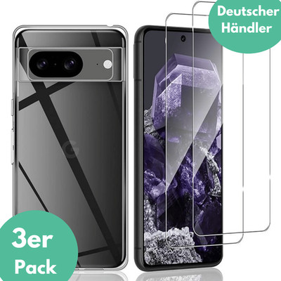 Hülle + 2X Schutzglas für Google Pixel 8 Pro Panzerfolie Display Full Screen 9H