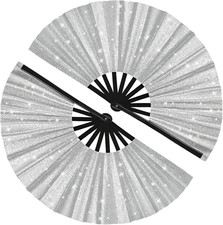 2 Pack Glitter Large Folding Hand Fans for Line Dancing, Popping Fan Large Rave
