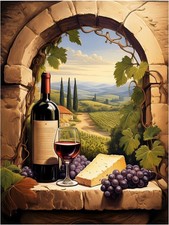 Tile Mural Wine Themed Tuscany Vineyard Kitchen Wall Backsplash Marble Ceramic