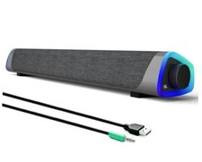 R30 Computer Speakers Wired with Rotary Switch LED Light  USB Gray 3.5mm Aux