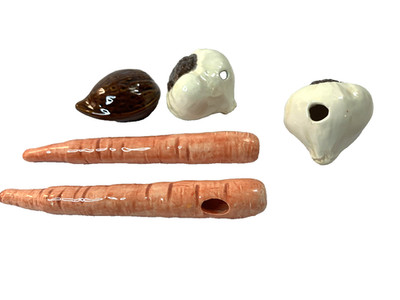 Ceramic Vegetable Figurines Set of 5 Carrot Garlic Walnut Vintage Kitchen Decor