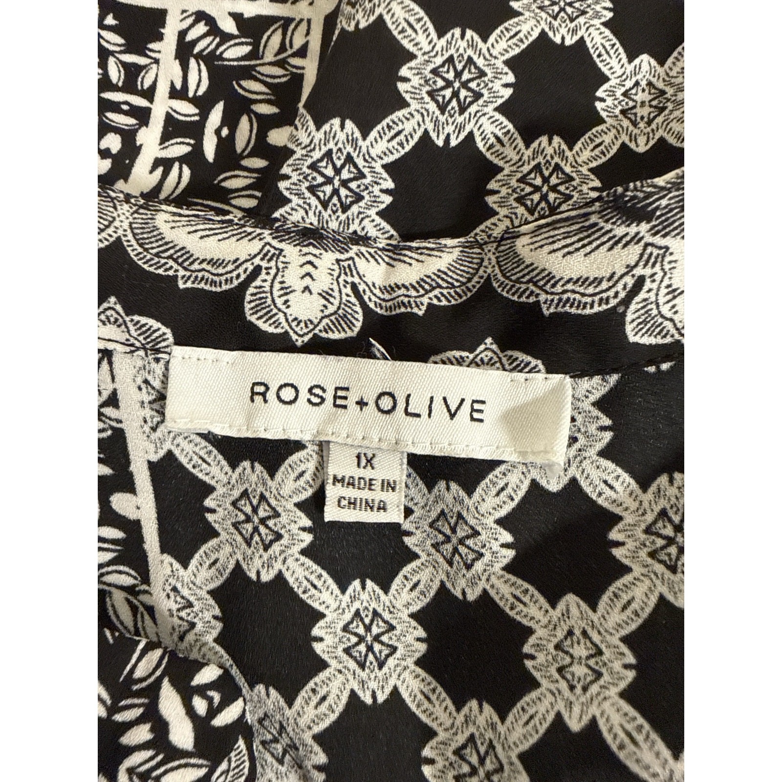 Rose + Olive Black White Patchwork Print Blouse S… - image 7