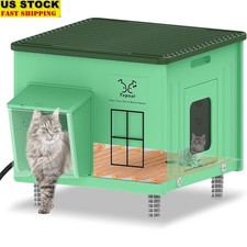 Heated Outdoor Cat House Insulated Waterproof Shelter Winter Feral Cats New