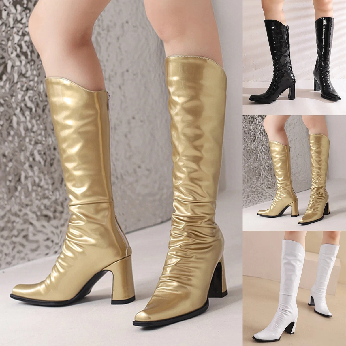 Wide calf hotsell chunky heel boots