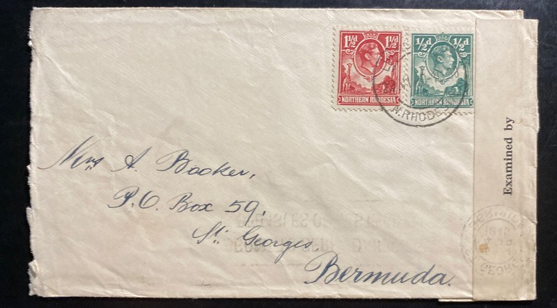 1940 Livingston Northern Rhodesia Censored Cover To St George Bermuda