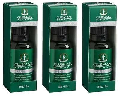 Clubman Beard & Tattoo Oil Moisturize and Rejuvenate 1 oz 3 bottles Combo