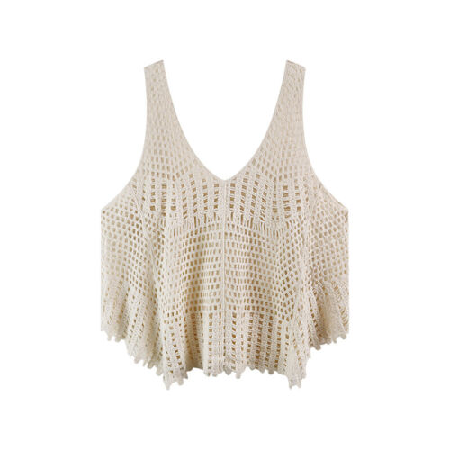 Lady Ethnic Hollowed Crochet Vest Casual Loose Crop Tank Top Blouse Retro Vest - Picture 2 of 9