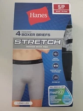 Hanes Mens Stretch Long Leg Tagless  Boxer Briefs 4 Pack Size S Waist 28-30" NWT