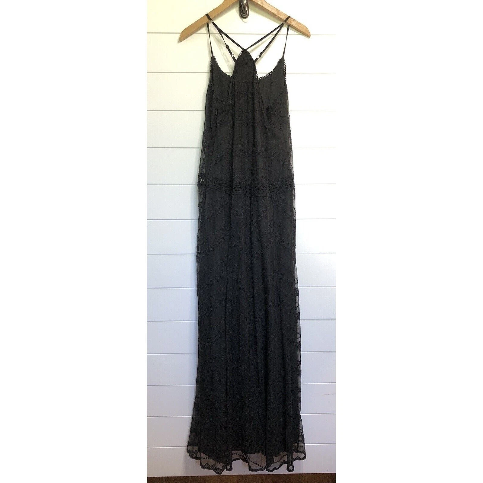 UNDERCOVER Maxi abito donna Victorias Secret pizzo ricamato trasparente taglia 6 nero tribale boho