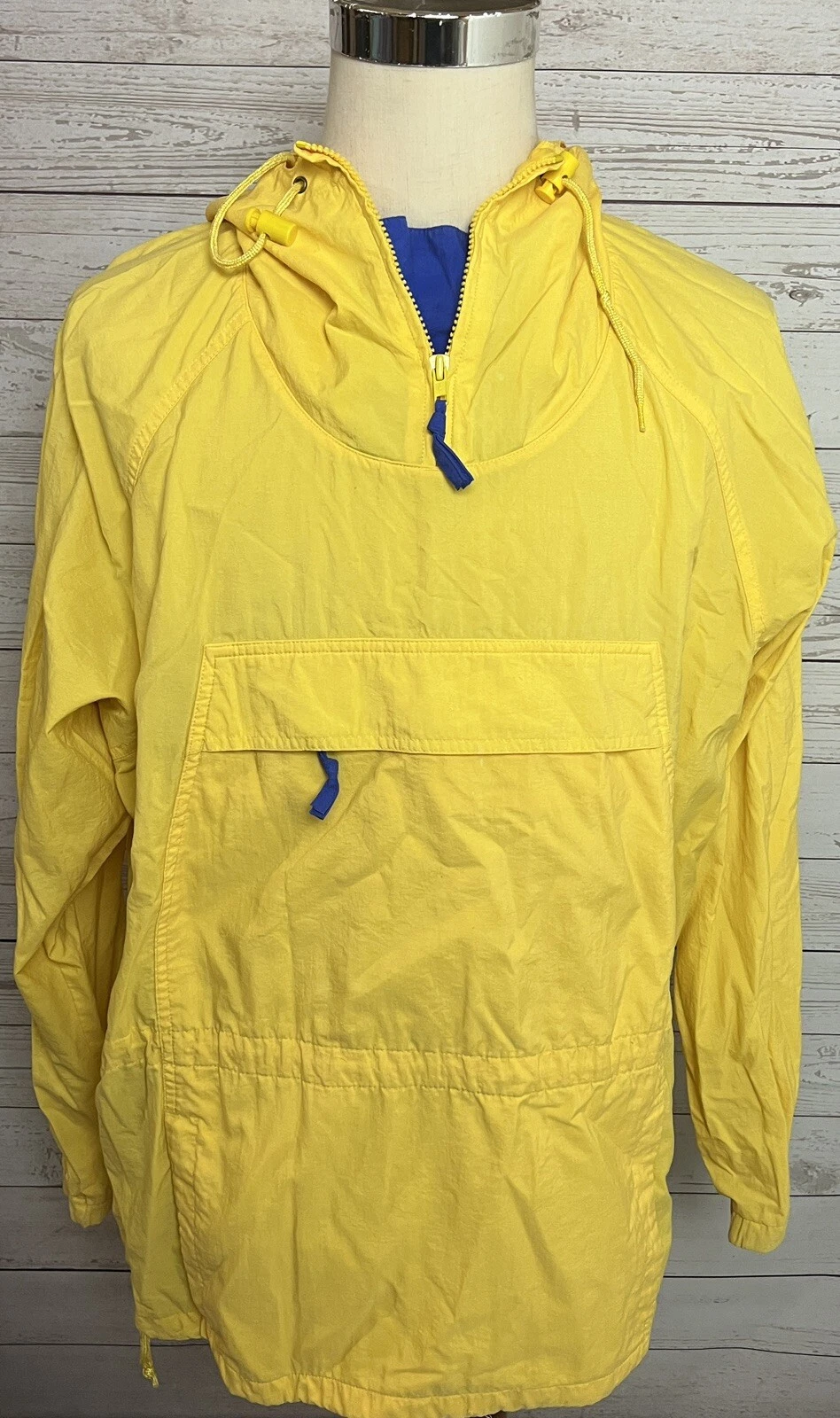 Eddie Bauer Men's Yellow Hooded Drawstring Waist Pullover Windbreaker Size Large