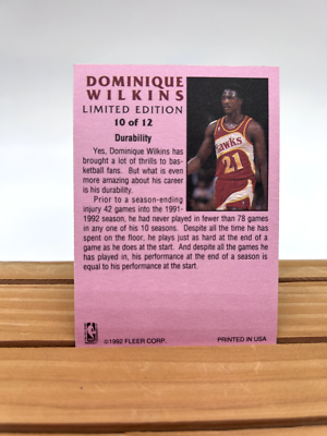 1991-92 Fleer - Dominique Wilkins Limited Edition #10 of 12 Basketball Card  | eBay