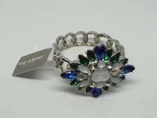 Beautiful Stretch Bracelet Silver Tone Rhinestones Org Label Signed COOKIE LEE