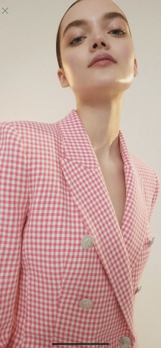 Suri reembolso Lanzamiento 100% Authentic ZARA Pink Tailored Houndstooth Blazer Size: XS | eBay