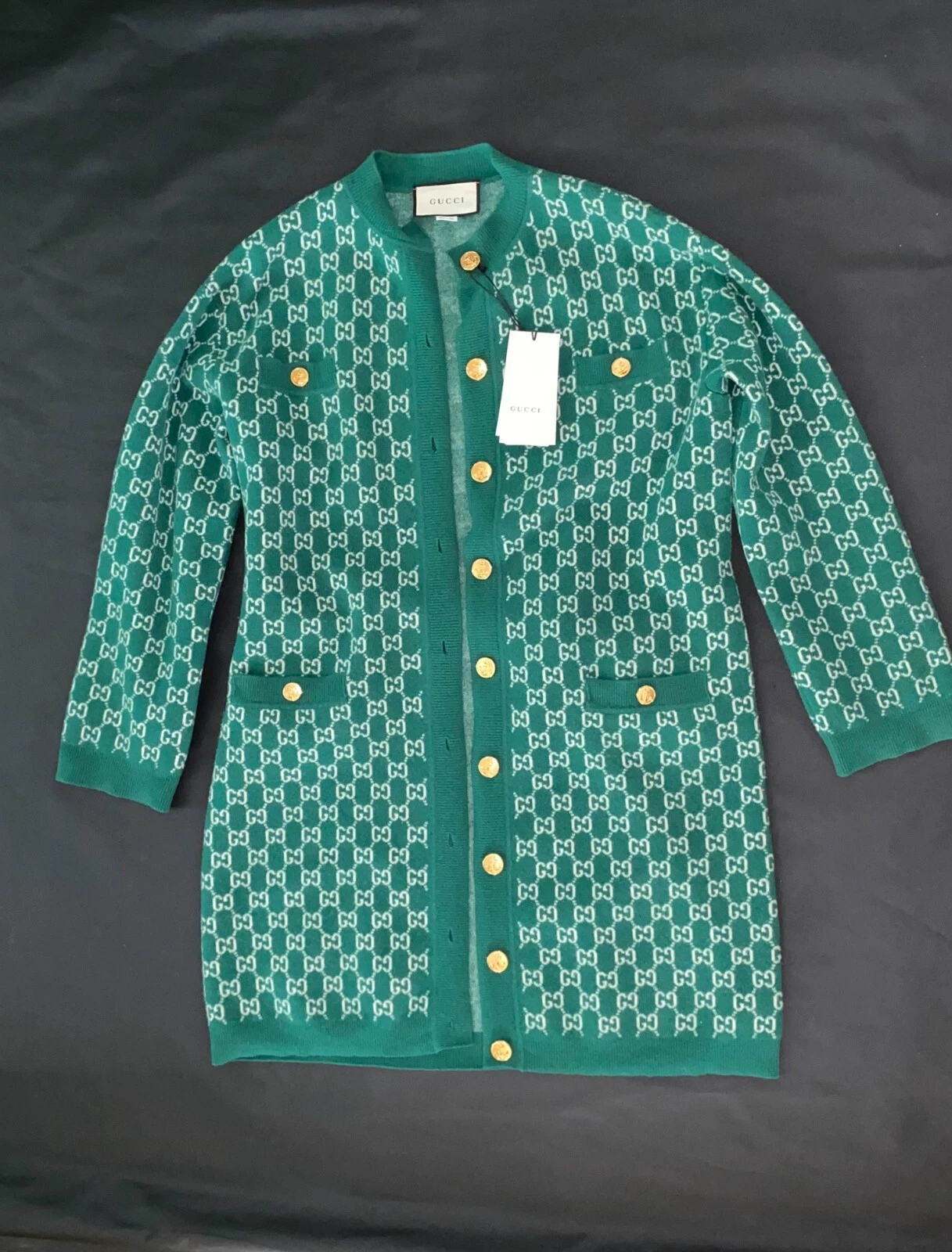 GUCCI Cardigan in maglia di lana verde da donna in S modello GG Authentic