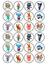 24 x Personalised Cocomelon Cup Cake Toppers Kids Party Gift Rice Paper Icing