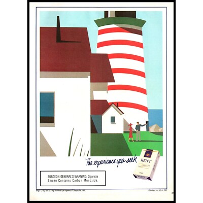 1987 Kent Cigarettes Vintage Print Ad Graphic Lighthouse Seashore Wall Art Photo