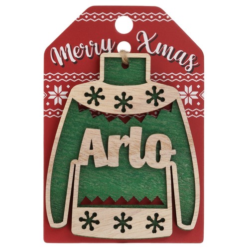 Christmas Jumper Wooden Tree Decoration Personalised Bauble Xmas Red Green White - Picture 41 of 199