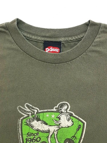 Vintage Dr Seuss Green Eggs And Ham Tee Olive Green Size M Distressed T-Shirt - Bild 5 von 12