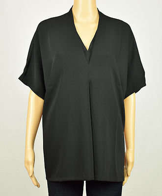 Alfani Damen Schwarzes Kurzarm V-Ausschnitt Bluse Oberteil 12 14