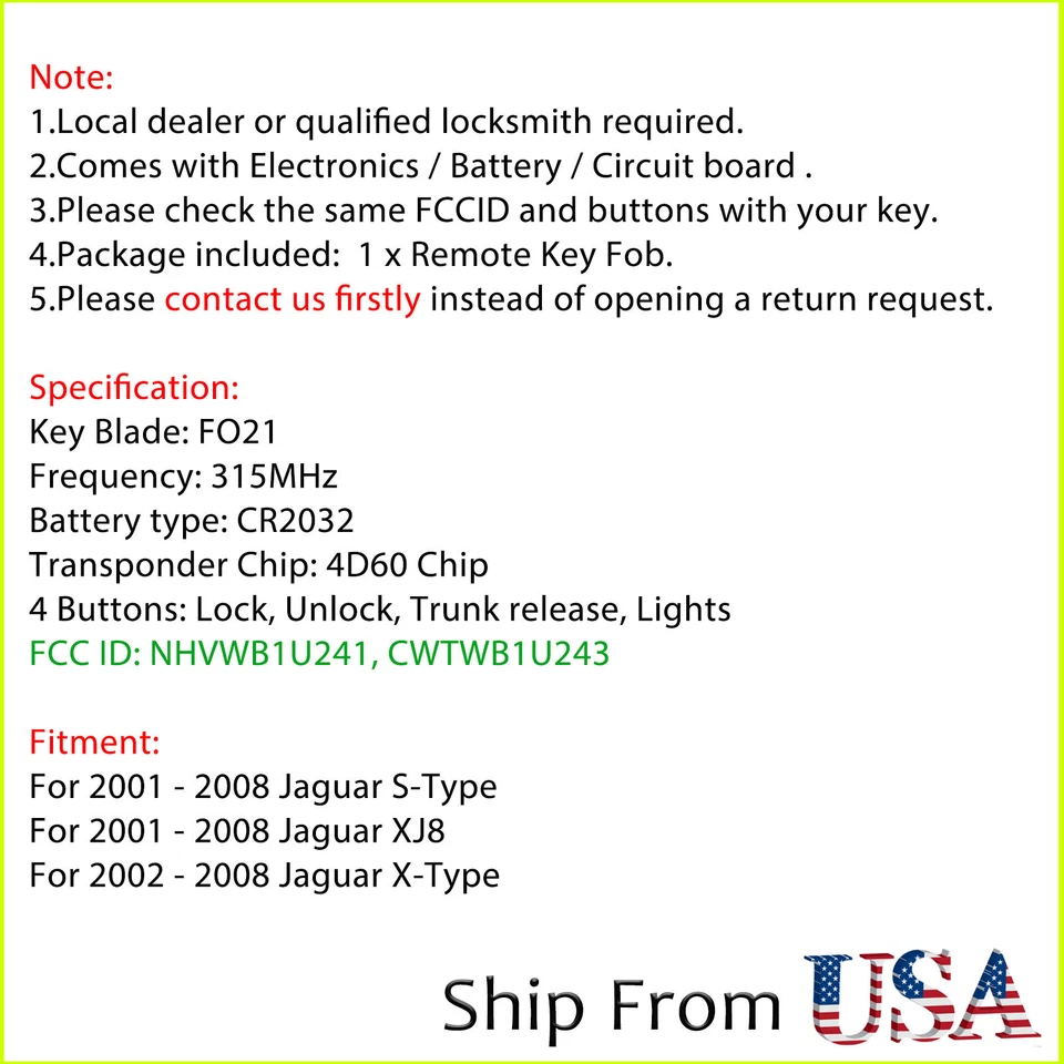 Mando a distancia para Jaguar S-Type X-Type XJ8 2002 2003 2004 2005 2006 2007 2008 Foto 2 de 4