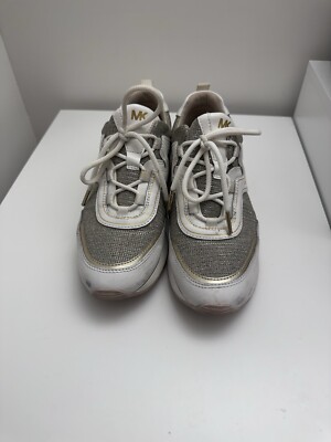 Michael Kors Olympia Trainer Gold Glitter Chain Mesh Sneaker Women 8 M