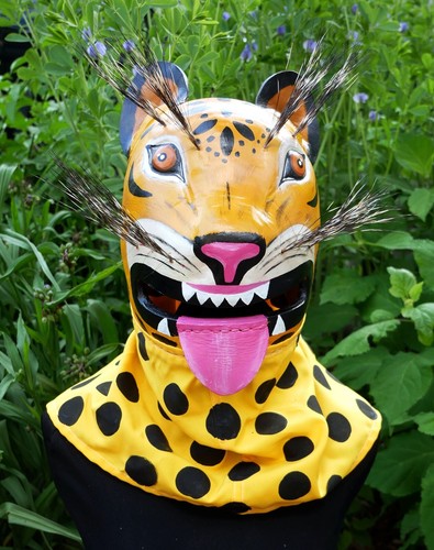 Leopard Mask Leather Handmade Hand Painted Traditional Guerrero Mexican Folk Art