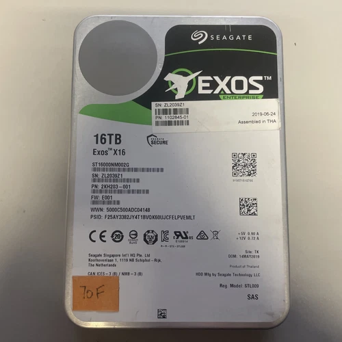Seagate Exos 16TB ST16000NM002G SAS 3.5in HDD (70% Health)