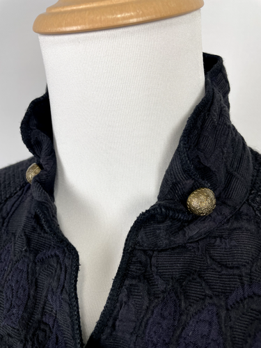 Chaqueta Carlo Colucci Azul Bordado Flores Botones Tejido Manga Larga Cuello - Imagen 5 de 15