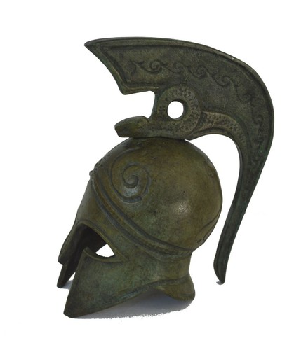 Corinthian Bronze Mini Helmet with Snake Design - Symbol of Healing and Guardian - Afbeelding 1 van 4