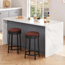Round Bar Stool, Adjustable Swivel Kitchen Pub Chair with Upholstered PU Leather
