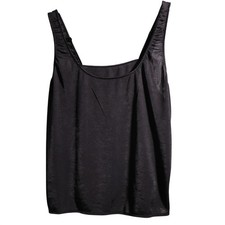 VTG Vassarette Black Satin Camisole Tank Top Womens L Layering Basic Minimalist