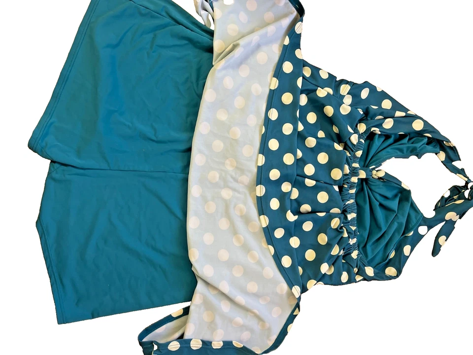 Cocoship Retro Pin Up Halter Rojo/Blanco Lunares Vestido de Baño con Pantalones Cortos Talla 22 Foto 4 de 4