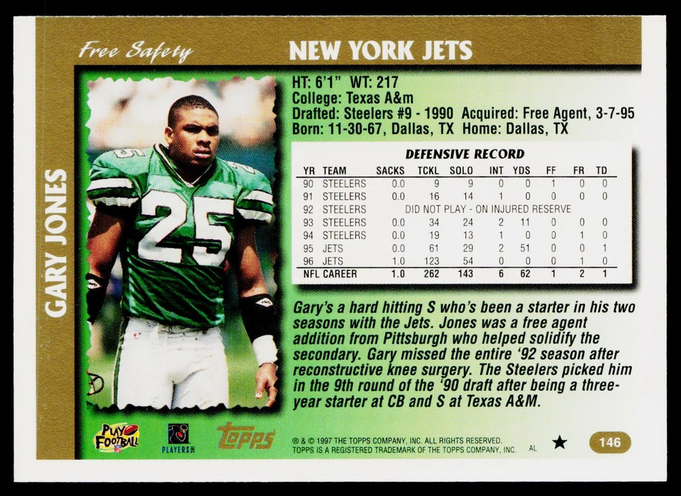 1997 Topps #146 Gary Jones - Image 2 of 2