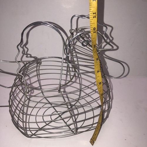 Chicken Hen Egg Basket Gray Chrome Wire Large Farmhouse Country Vintage Kitchen - Picture 6 of 7